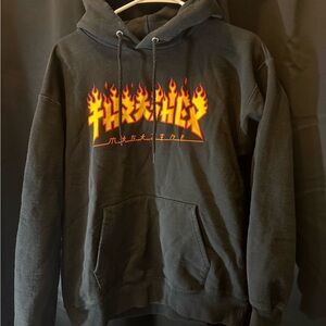Thrasher Black Hoodie with Flame Graphic